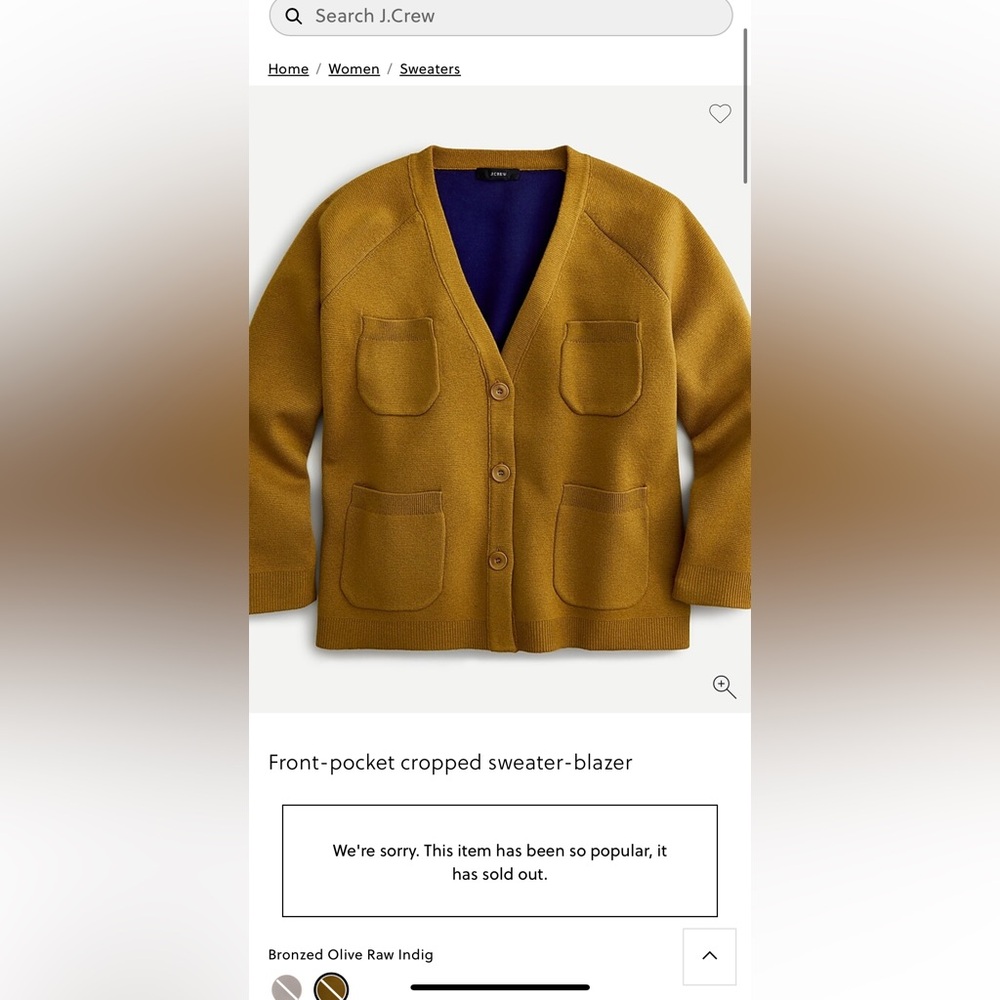 J. Crew front-pocket cropped sweater blazer